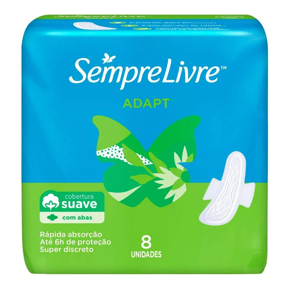 ABSORVENTE SEMPRE LIVRE TOQUE SUAVE COM ABAS C/8 UNIDADES
